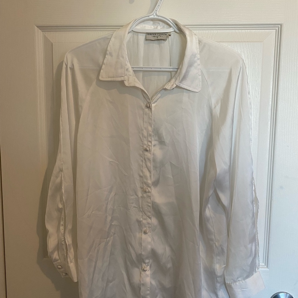 White silky button-up blouse